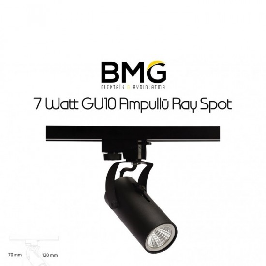 7 Watt GU10 Ampullü Ray Spot Armatür Siyah Kasa 7 Watt GU10 Ampullü Ray Spot Armatür Siyah Kasa